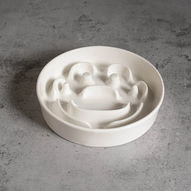Elevated Ceramic Slow Feeder Bowl for Dogs Cats, Anti-Choking Maze Bowl with Iron Stand, Non-Slip Pet Food Bowl