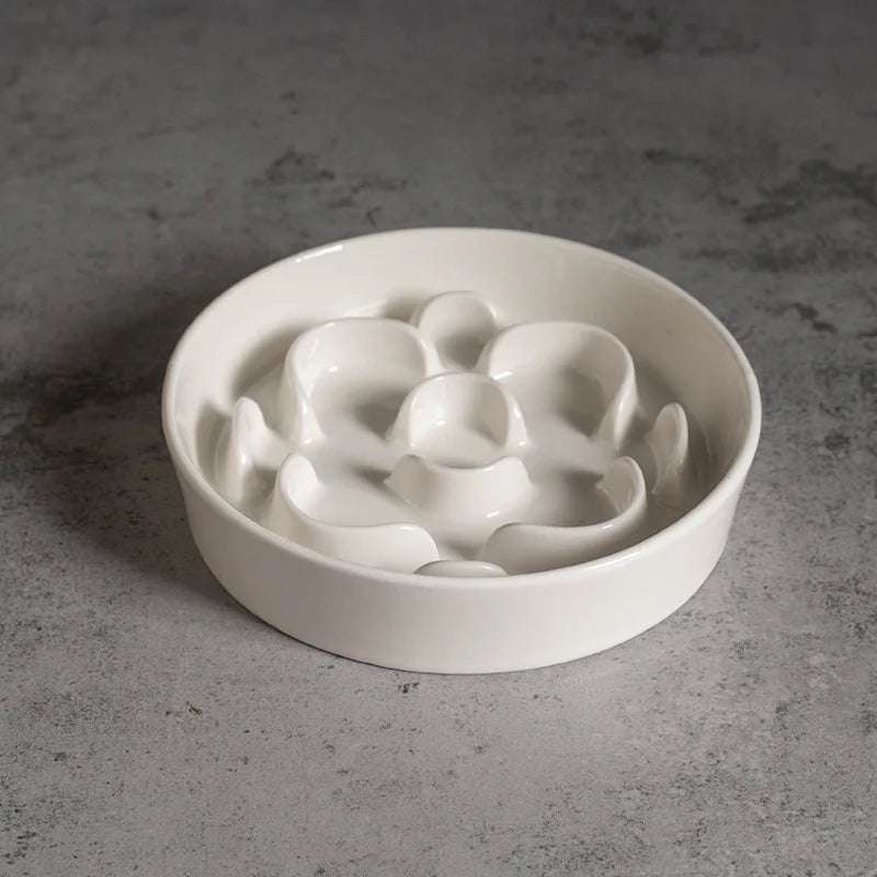 Elevated Ceramic Slow Feeder Bowl for Dogs Cats, Anti-Choking Maze Bowl with Iron Stand, Non-Slip Pet Food Bowl