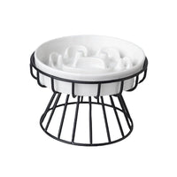 Elevated Ceramic Slow Feeder Bowl for Dogs Cats, Anti-Choking Maze Bowl with Iron Stand, Non-Slip Pet Food Bowl