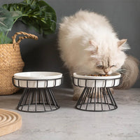 Elevated Ceramic Slow Feeder Bowl for Dogs Cats, Anti-Choking Maze Bowl with Iron Stand, Non-Slip Pet Food Bowl